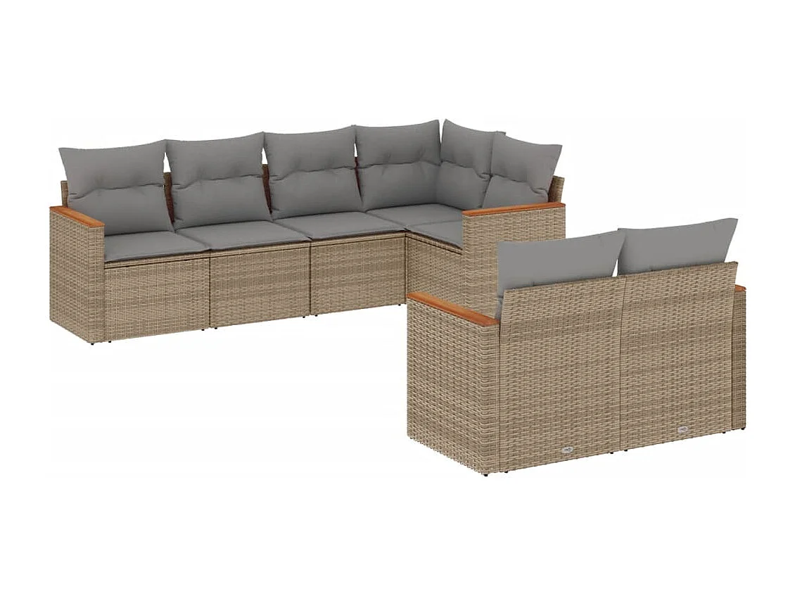 Salon de jardin avec coussins 7 pcs beige résine tressée