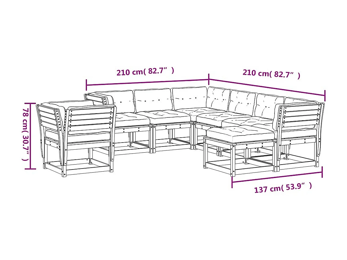 Salon de jardin 8 pcs avec coussins Bois de pin massif