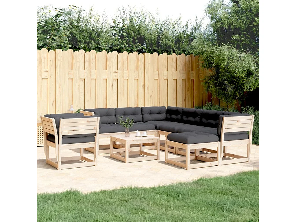 Salon de jardin 8 pcs avec coussins Bois de pin massif