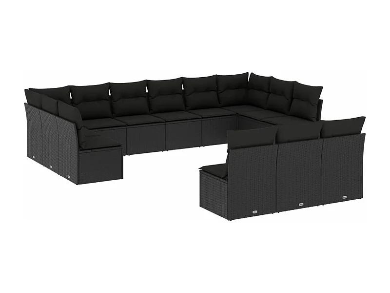 Salon de jardin avec coussins 13 pcs noir résine tressée