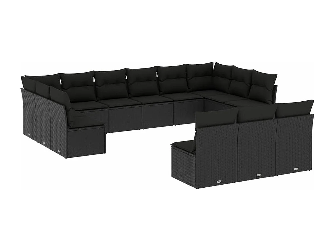 Salon de jardin avec coussins 13 pcs noir résine tressée