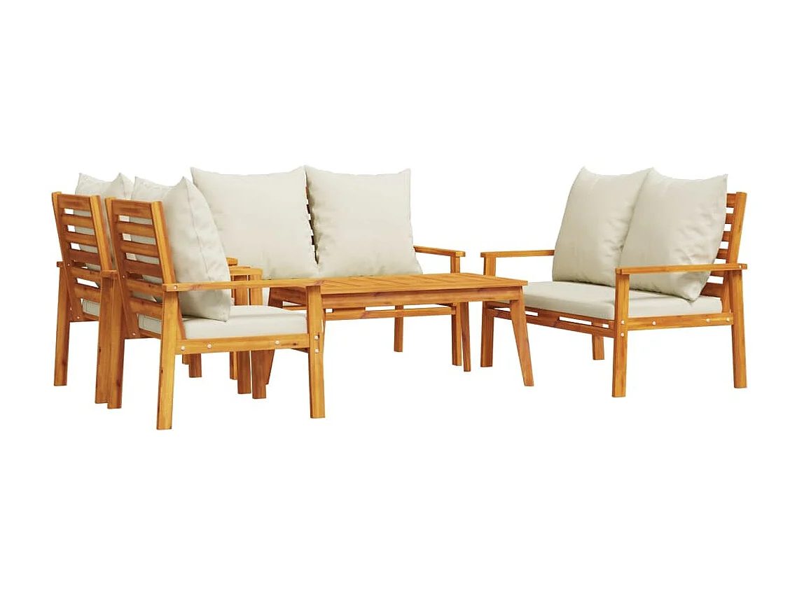 Salon de jardin avec coussins 5 pcs Bois d'acacia solide