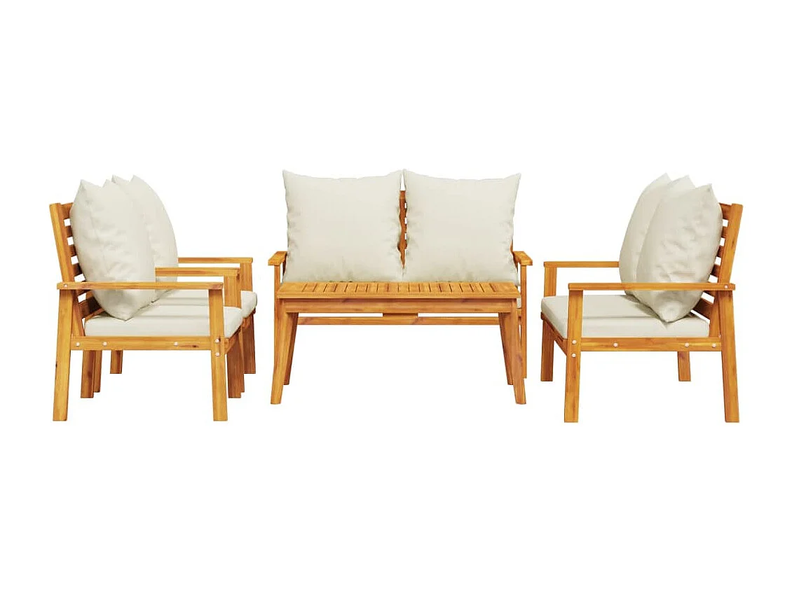 Salon de jardin avec coussins 5 pcs Bois d'acacia solide