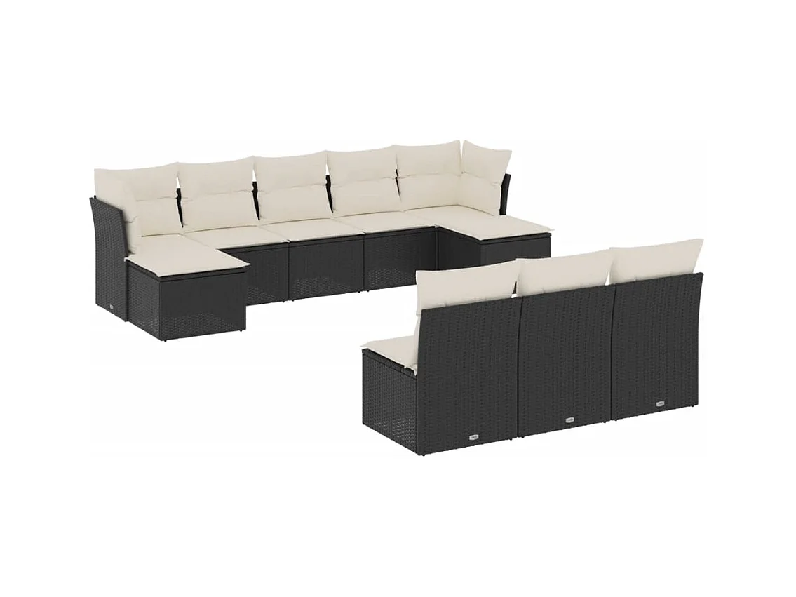 Salon de jardin 10 pcs avec coussins noir résine tressée