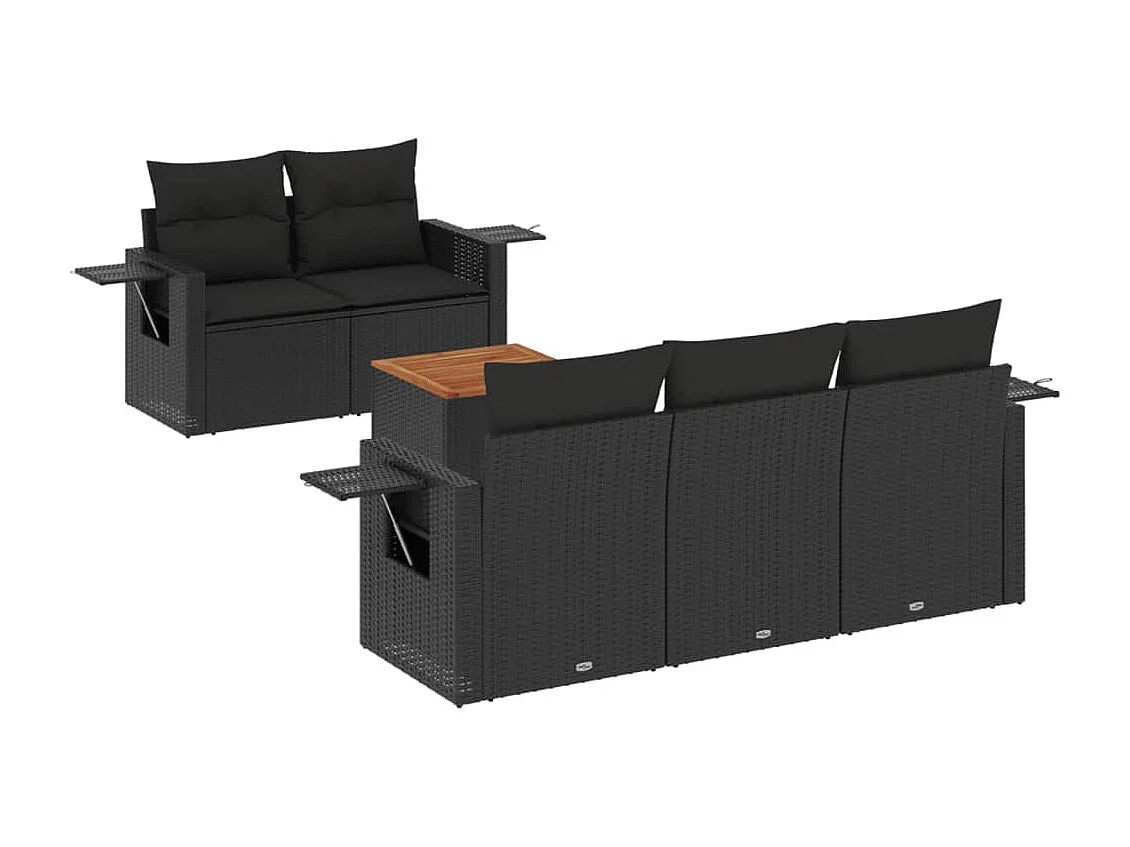 Salon de jardin 6 pcs avec coussins noir résine tressée