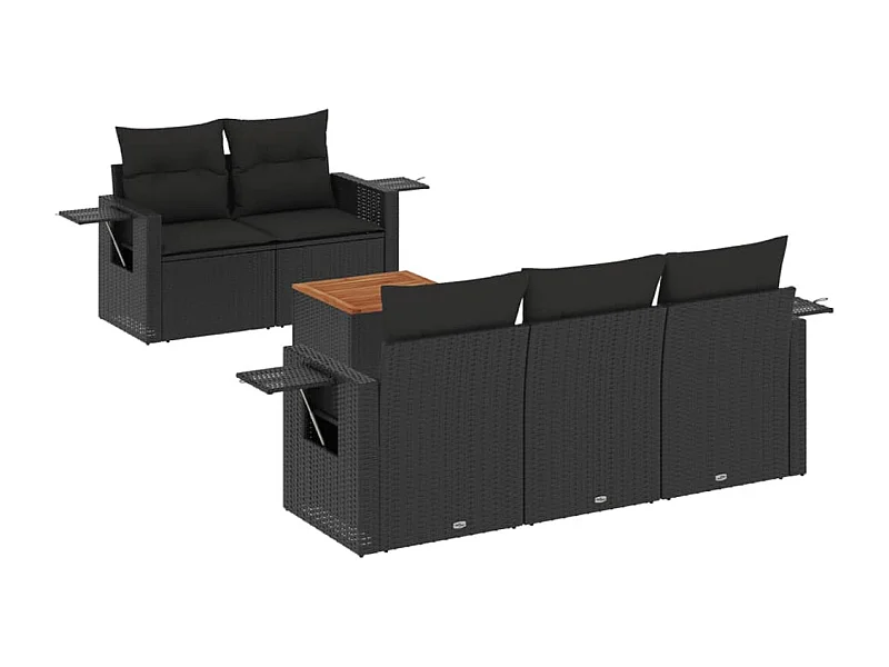 Salon de jardin 6 pcs avec coussins noir résine tressée