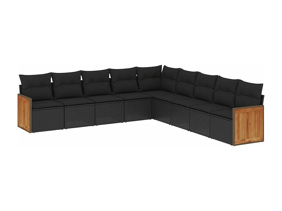 Salon de jardin 9 pcs avec coussins noir résine tressée