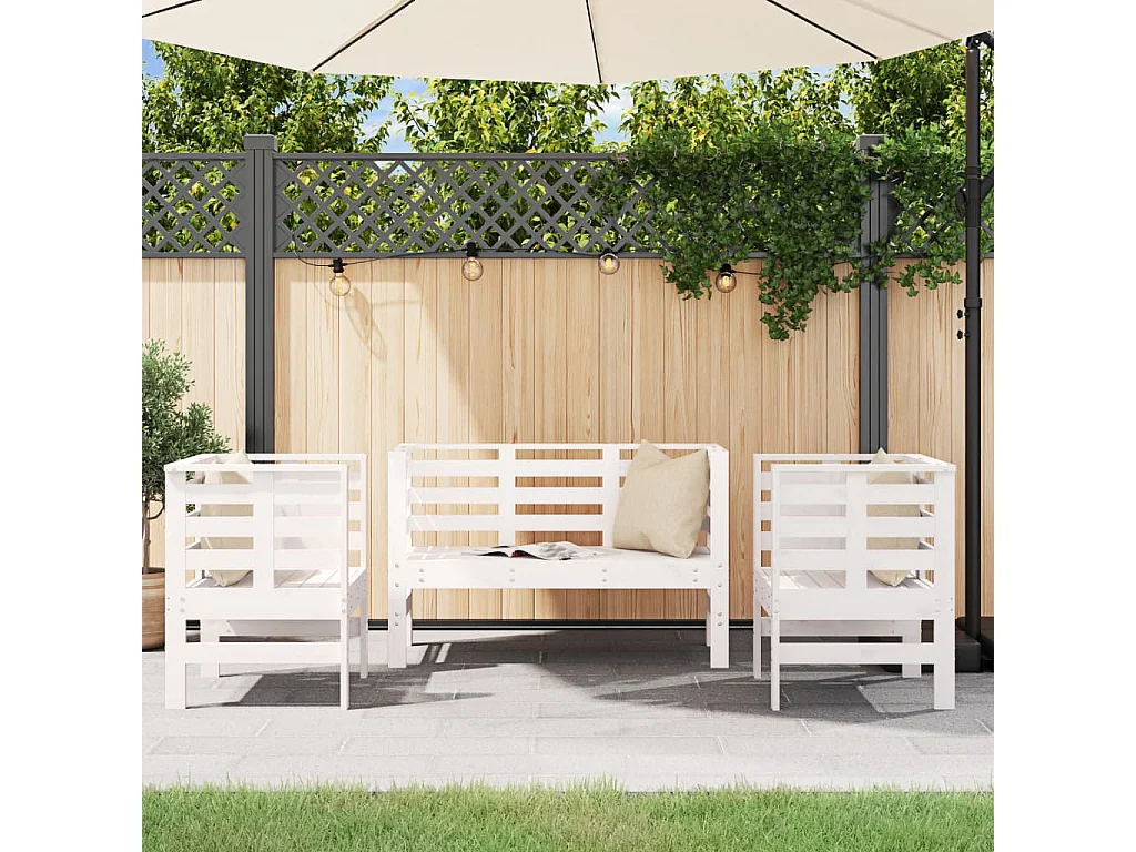 Salon de jardin 3 pcs blanc bois massif de pin