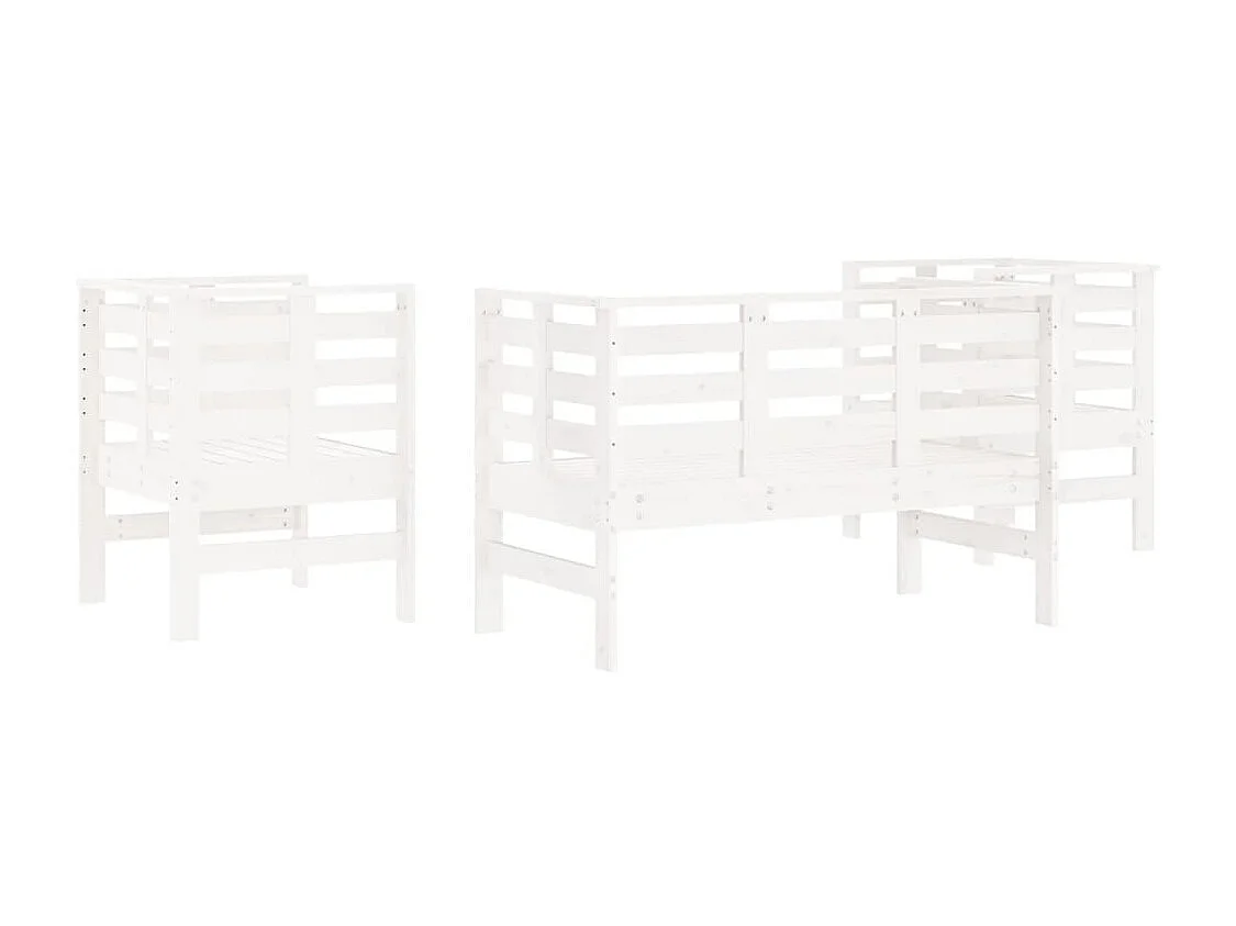 Salon de jardin 3 pcs blanc bois massif de pin