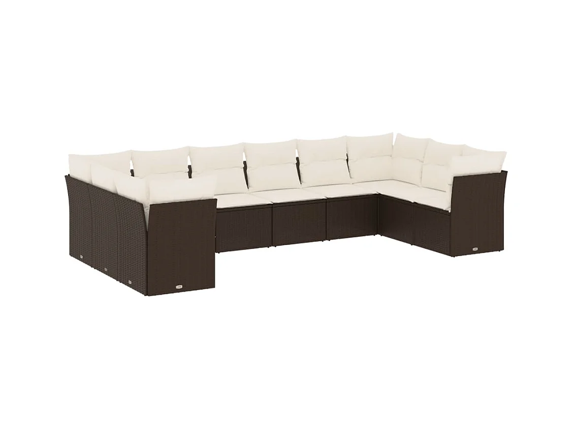 Salon de jardin 10 pcs avec coussins marron résine tressée