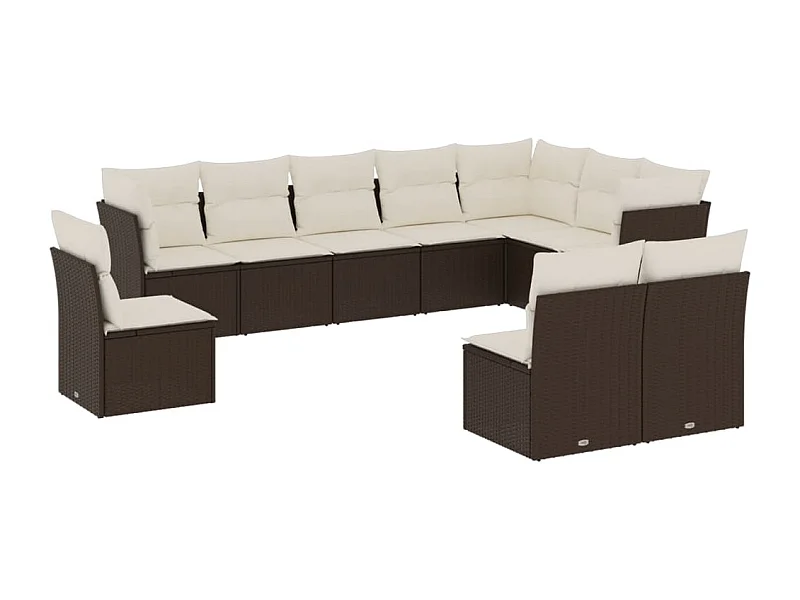 Salon de jardin 10 pcs avec coussins marron résine tressée