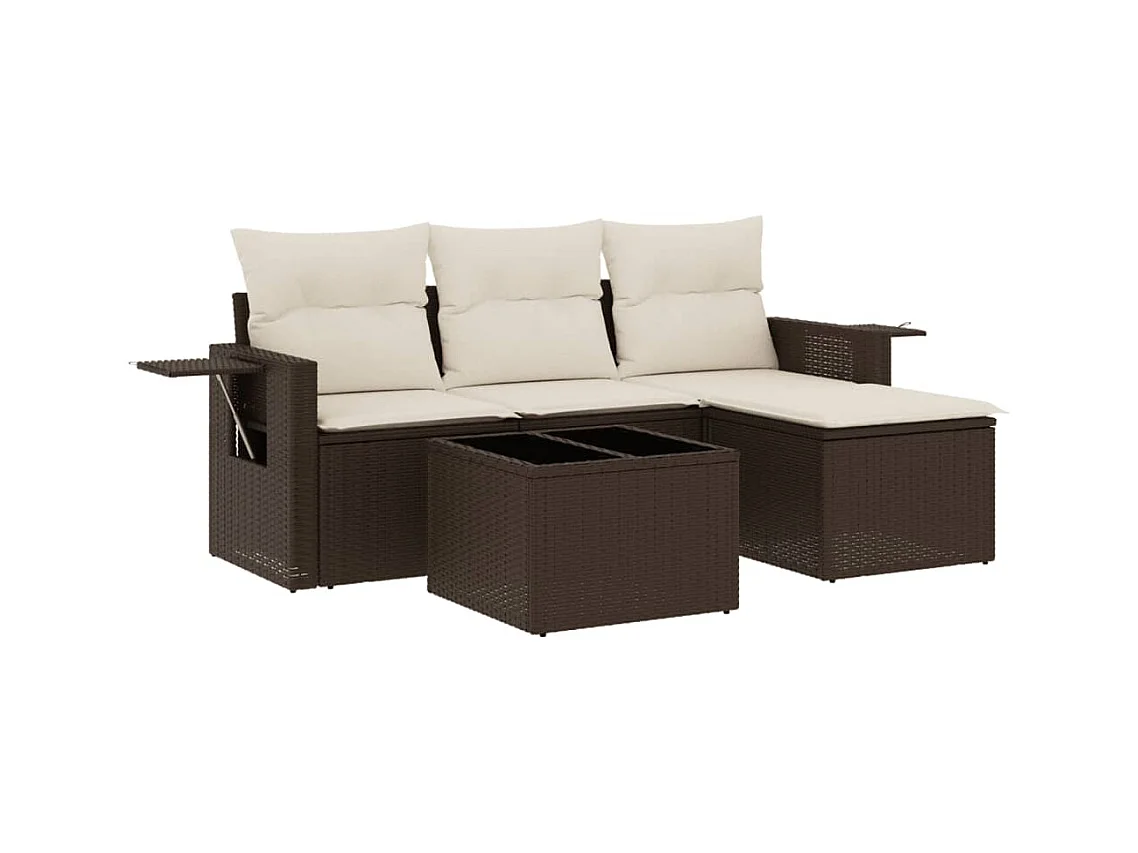 Salon de jardin 4 pcs avec coussins marron résine tressée