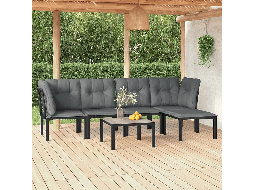 Salon de jardin 6 pcs noir et gris résine tressée