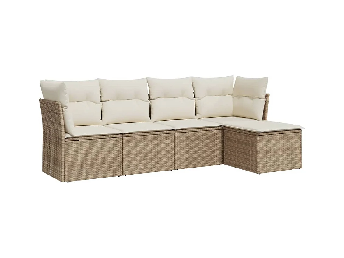Salon de jardin avec coussins 5 pcs beige résine tressée