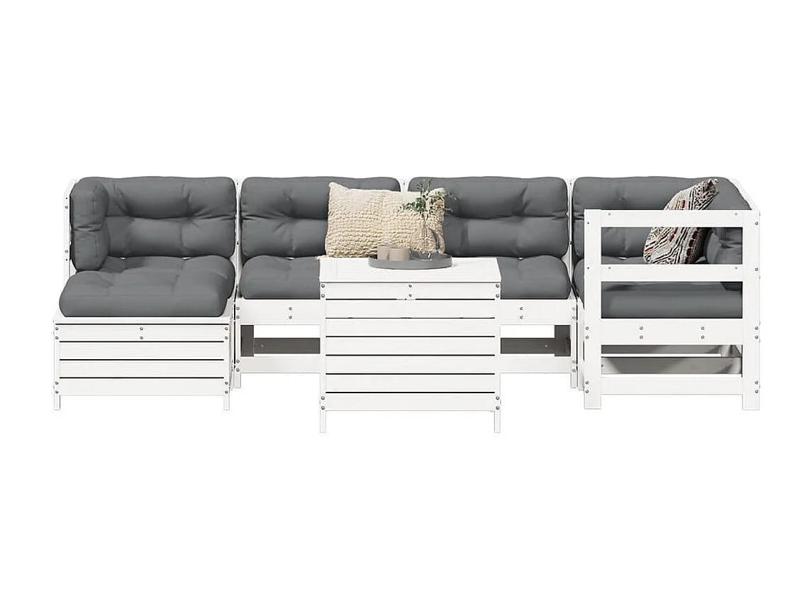 Salon de jardin 7 pcs blanc bois de pin massif