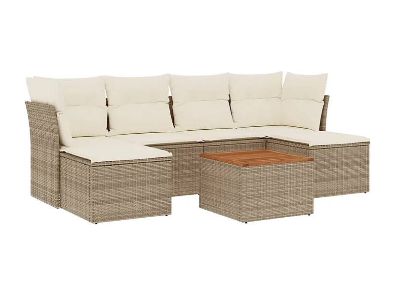 Salon de jardin avec coussins 7 pcs beige résine tressée