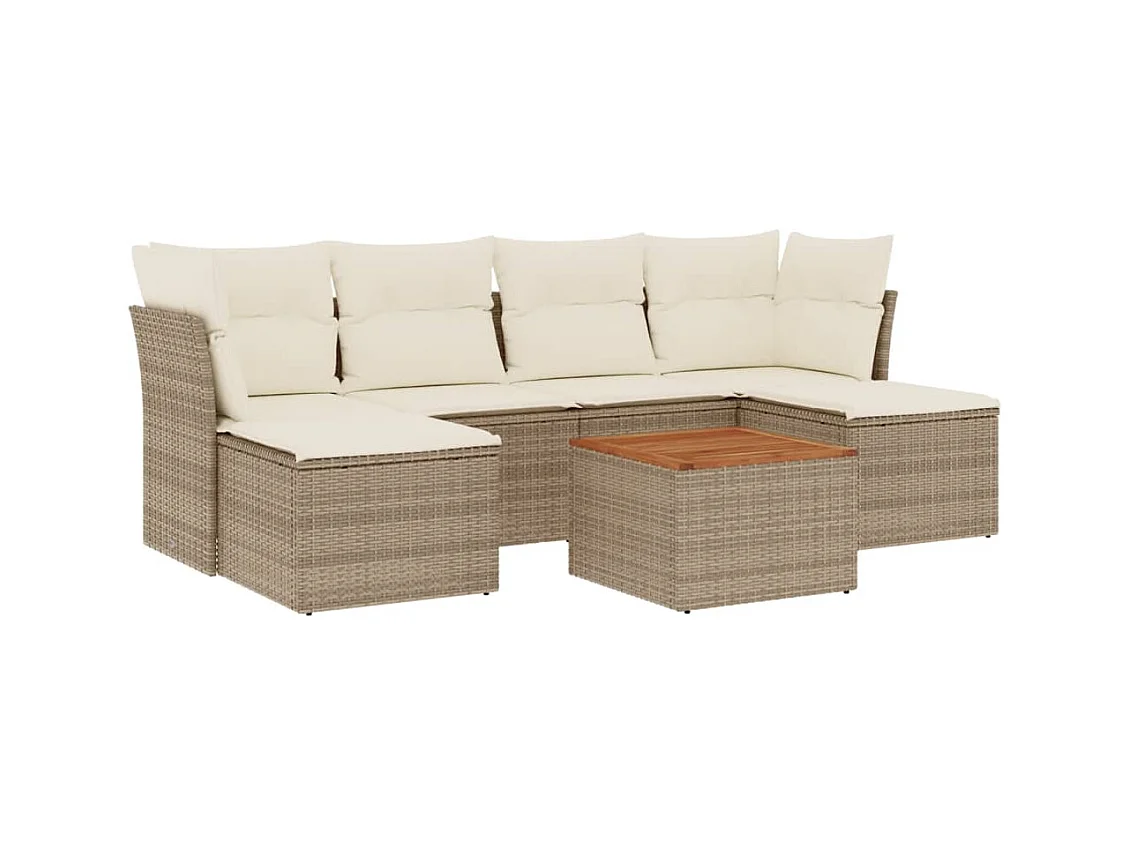 Salon de jardin avec coussins 7 pcs beige résine tressée