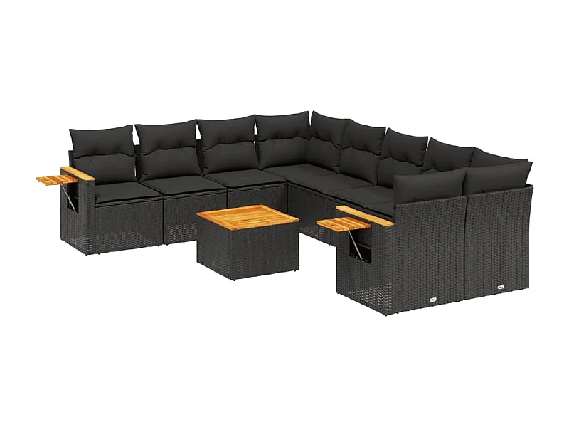 Salon de jardin 9 pcs avec coussins noir résine tressée