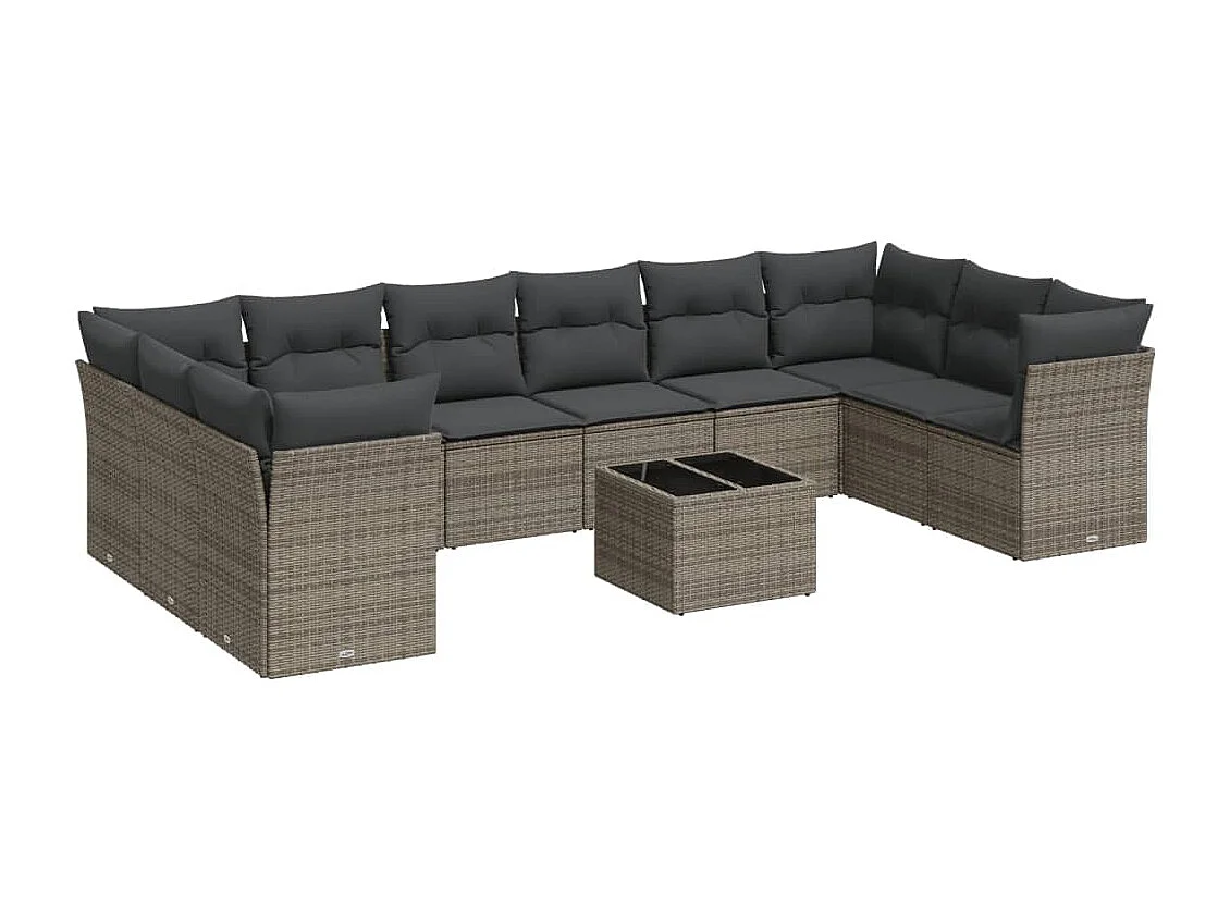 Salon de jardin 11 pcs avec coussins gris résine tressée
