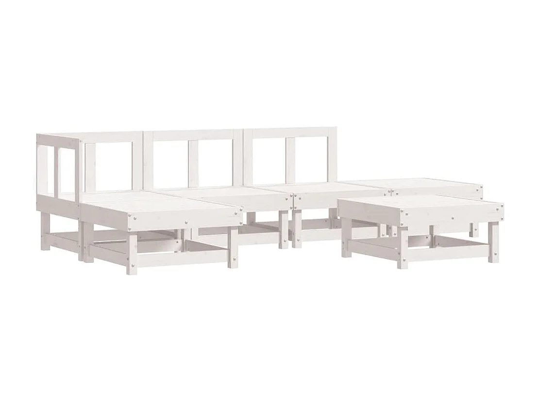 Salon de jardin 6 pcs avec coussins blanc bois massif