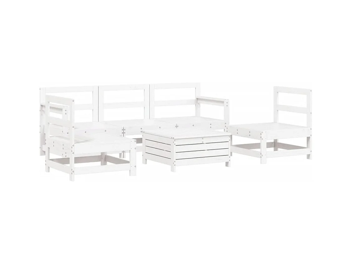 vidaXL Juego de sofás de jardín 6 piezas madera maciza pino blanco