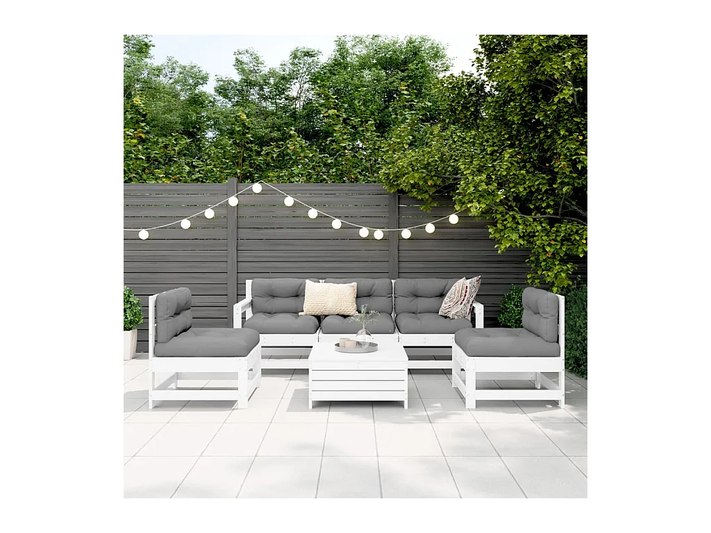 vidaXL Juego de sofás de jardín 6 piezas madera maciza pino blanco