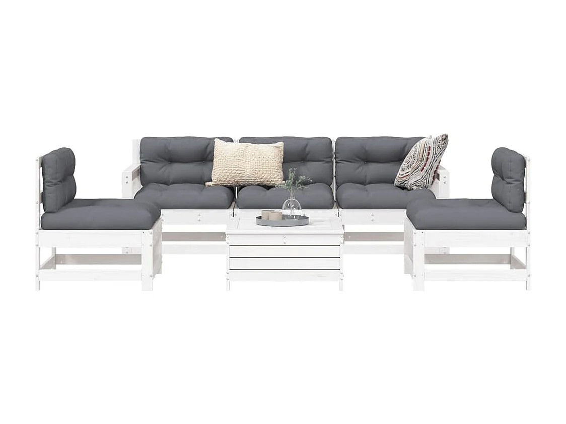 Salon de jardin 6 pcs blanc bois de pin massif