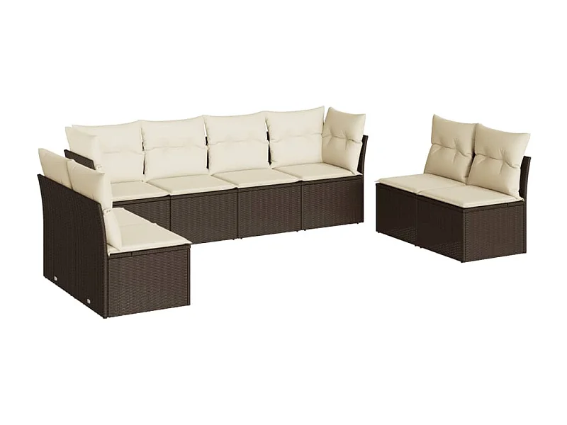 Salon de jardin 8 pcs avec coussins marron résine tressée