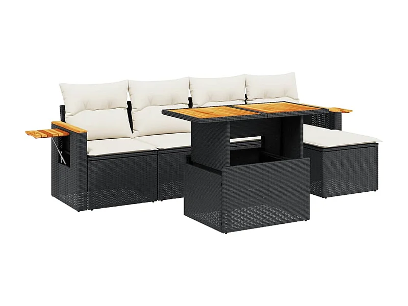 Salon de jardin 6 pcs avec coussins noir résine tressée