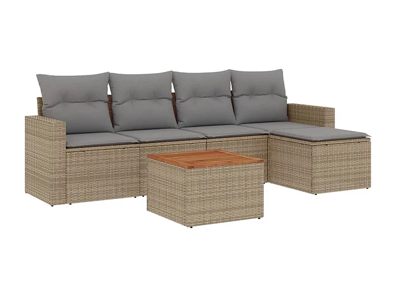 Salon de jardin avec coussins 6 pcs beige résine tressée