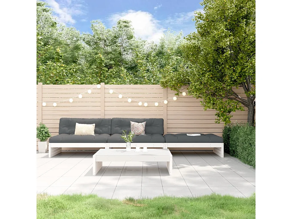 Salon de jardin 4 pcs avec coussins blanc bois massif