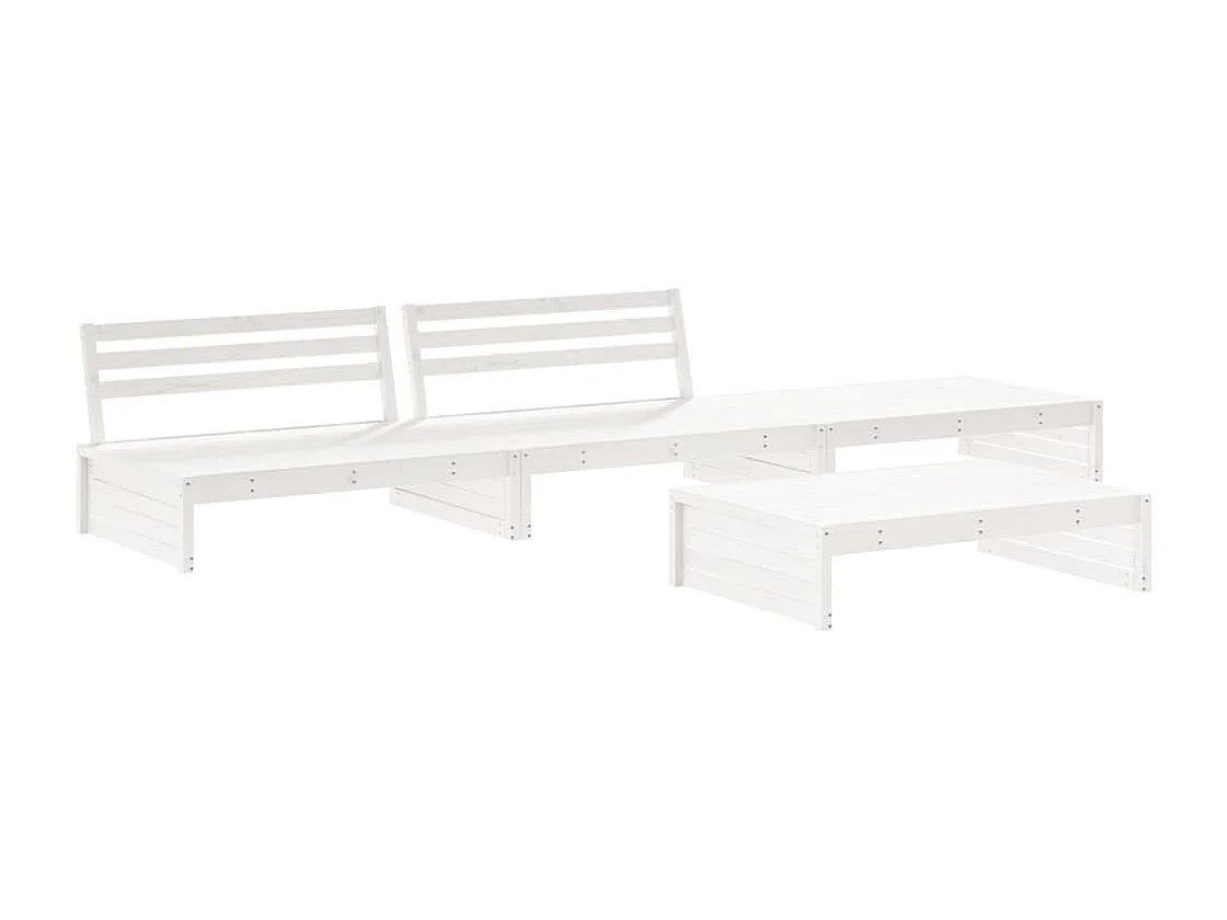 Salon de jardin 4 pcs avec coussins blanc bois massif