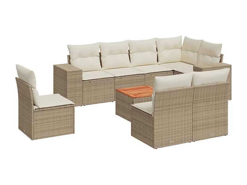 Salon de jardin avec coussins 9 pcs beige résine tressée