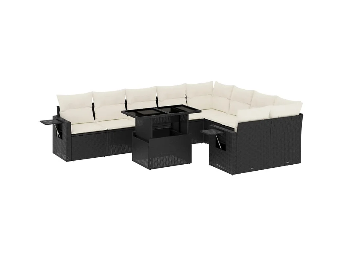 Salon de jardin 10 pcs avec coussins noir résine tressée