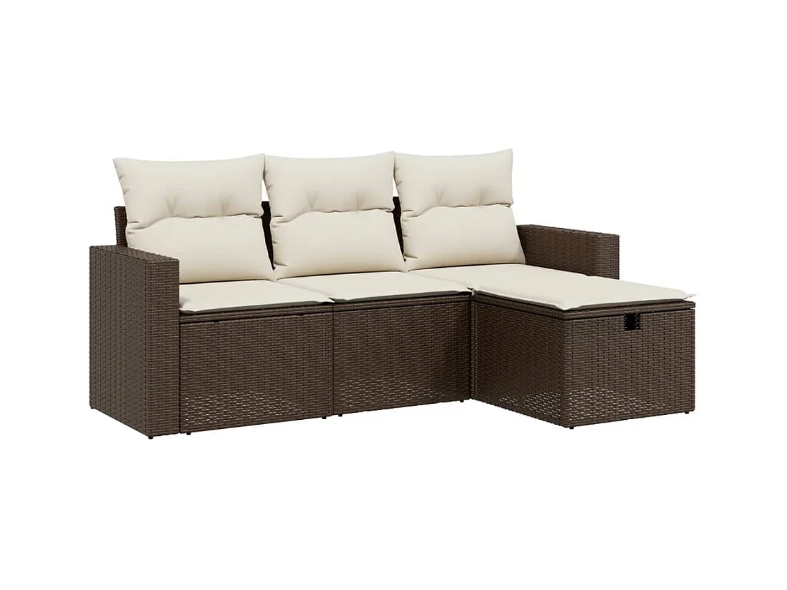 Salon de jardin 4 pcs avec coussins marron résine tressée