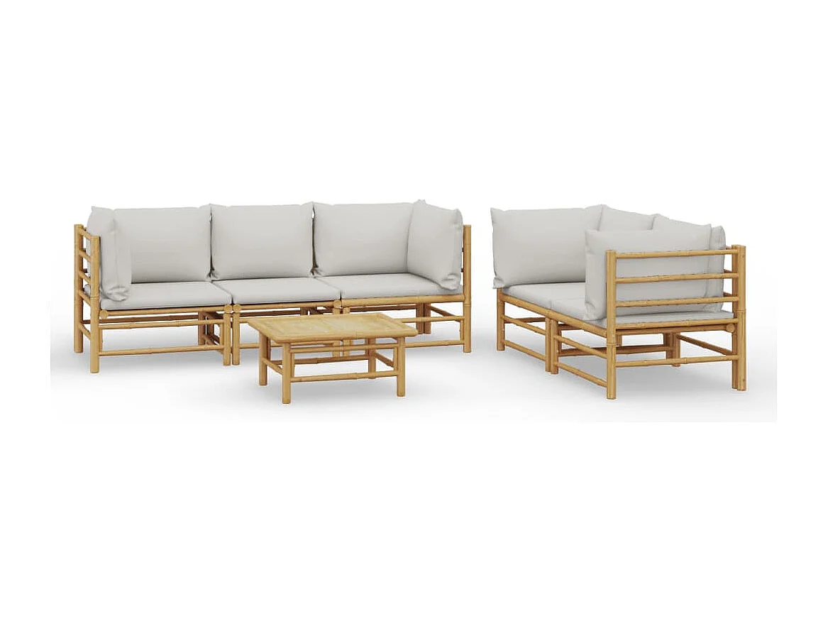 Salon de jardin 6 pcs avec coussins gris clair bambou