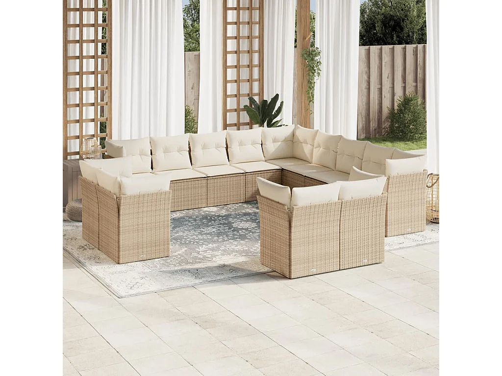 Salon de jardin avec coussins 13 pcs beige résine tressée