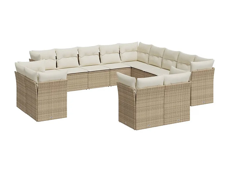Salon de jardin avec coussins 13 pcs beige résine tressée