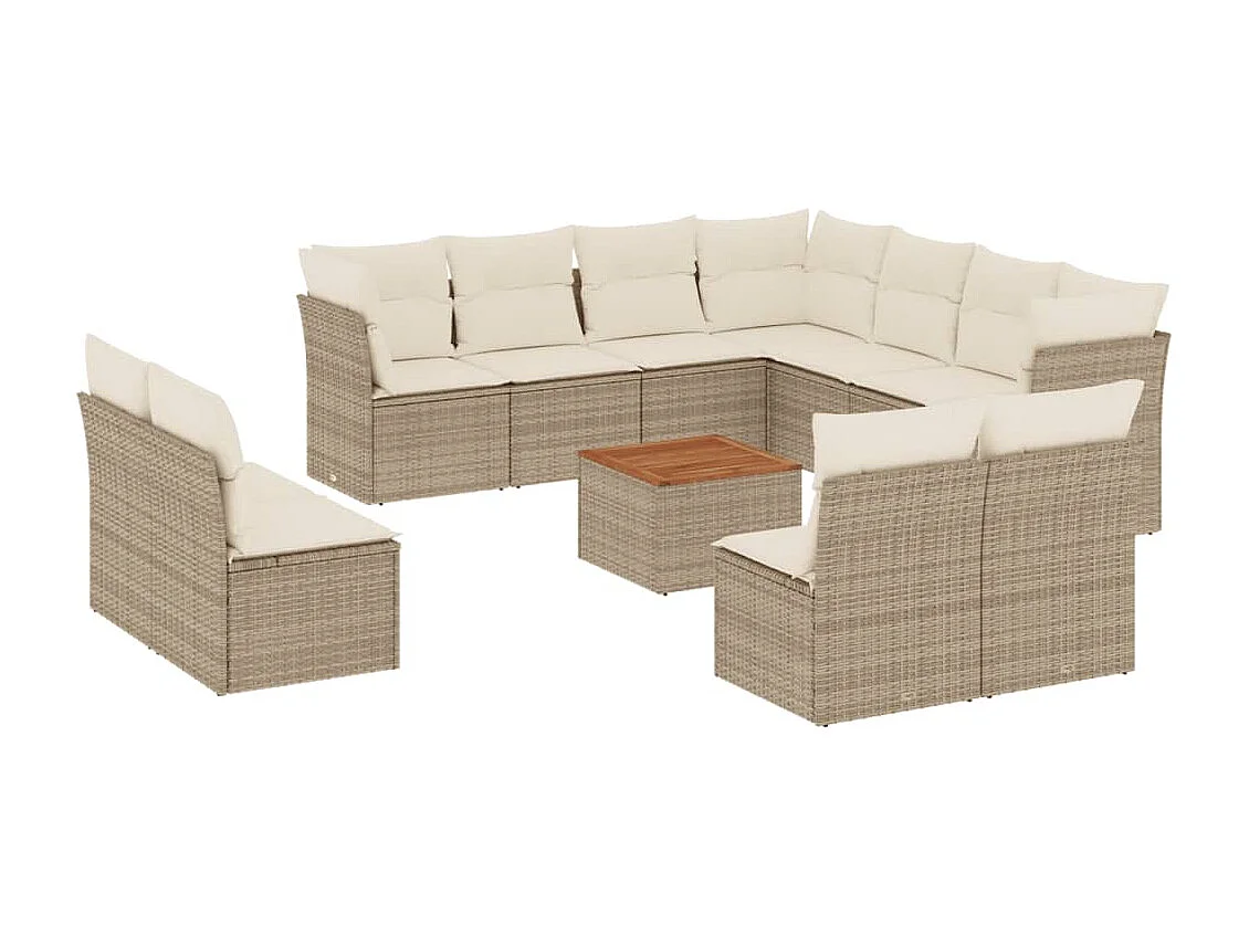 Salon de jardin avec coussins 12 pcs beige résine tressée