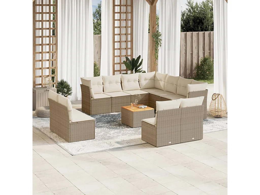 Salon de jardin avec coussins 12 pcs beige résine tressée