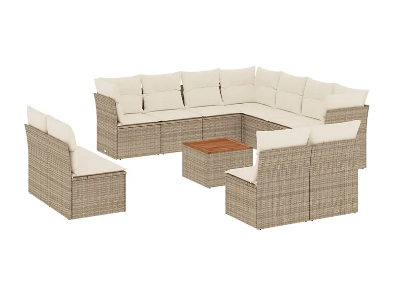 Salon de jardin avec coussins 12 pcs beige résine tressée