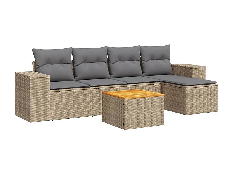 Salon de jardin avec coussins 6 pcs beige résine tressée
