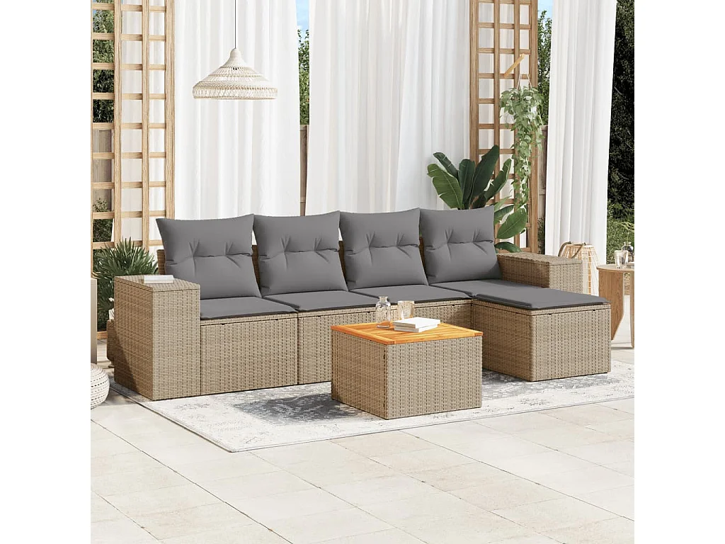 Salon de jardin avec coussins 6 pcs beige résine tressée