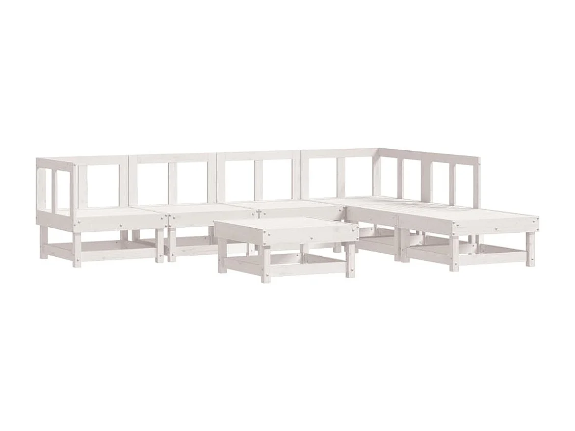 Salon de jardin 7 pcs avec coussins blanc bois massif