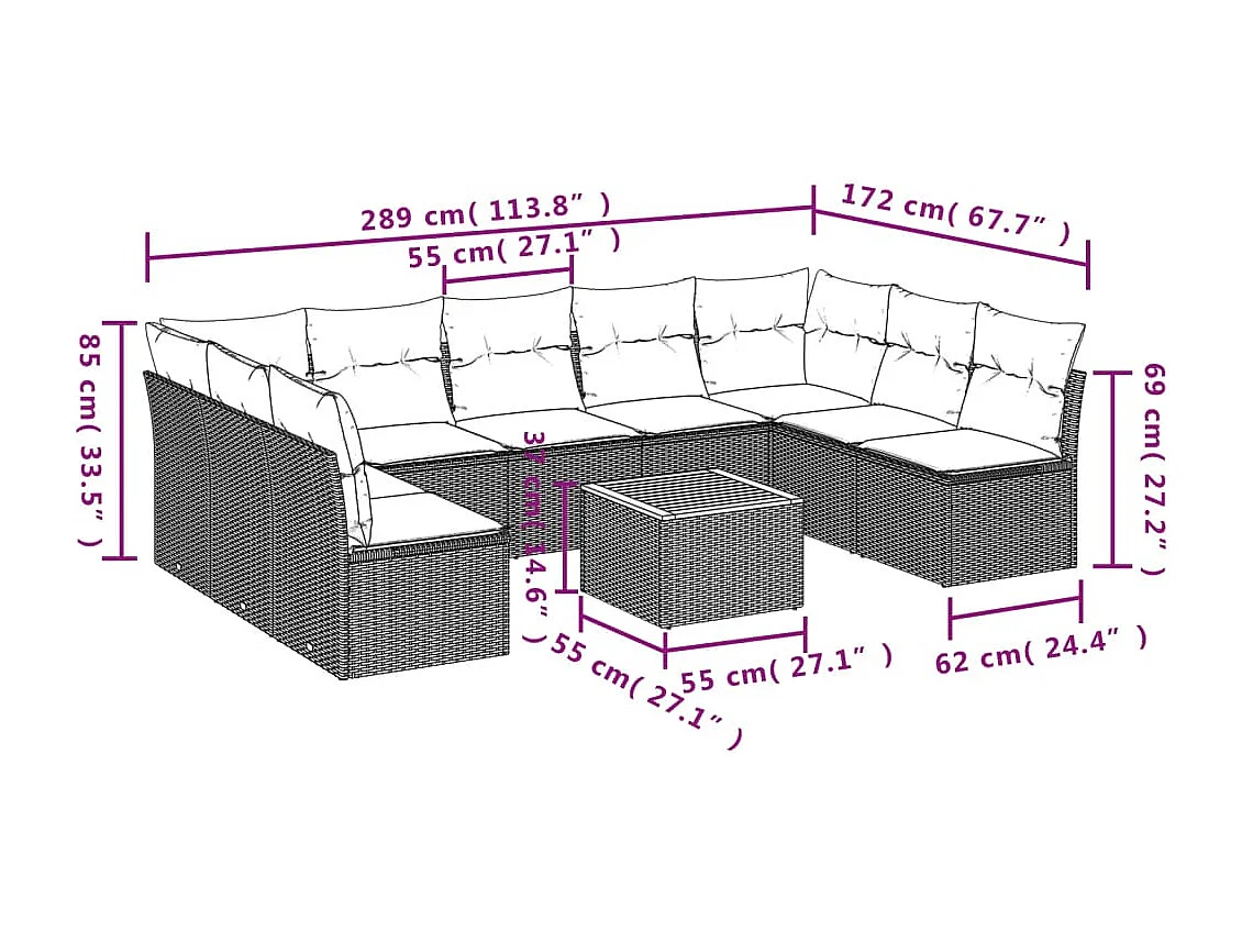 Salon de jardin et coussins 10 pcs mélange beige résine tressée