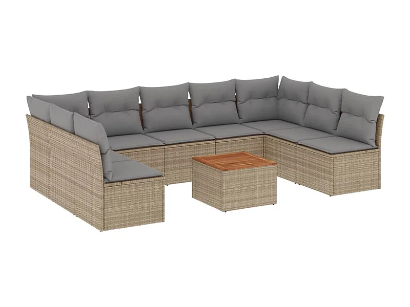 Salon de jardin et coussins 10 pcs mélange beige résine tressée