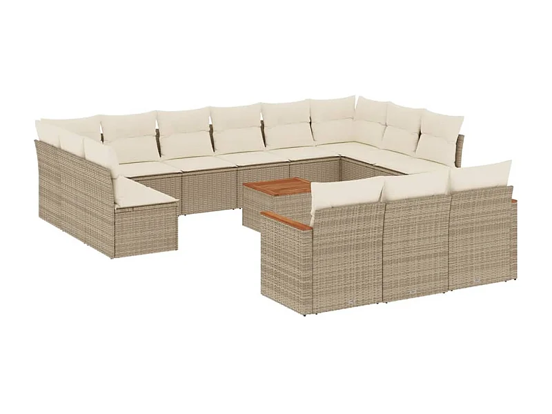 Salon de jardin avec coussins 14 pcs beige résine tressée