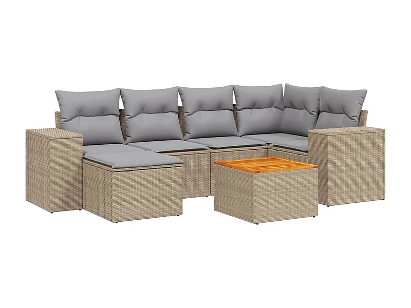 Salon de jardin avec coussins 7 pcs beige résine tressée