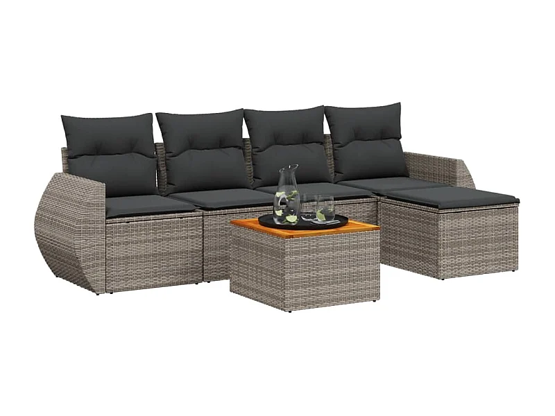 Salon de jardin 6 pcs avec coussins gris résine tressée