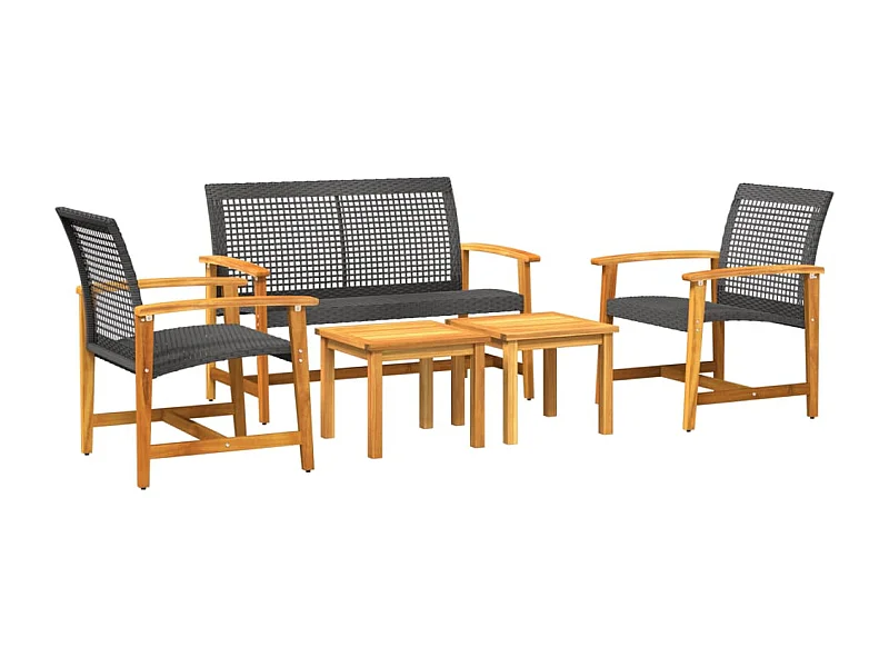 Salon de jardin 5 pcs noir résine tressée et bois d'acacia